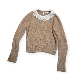 Zara Womens Peterpan Collar Wool Blend Brown Sweater Size Medium